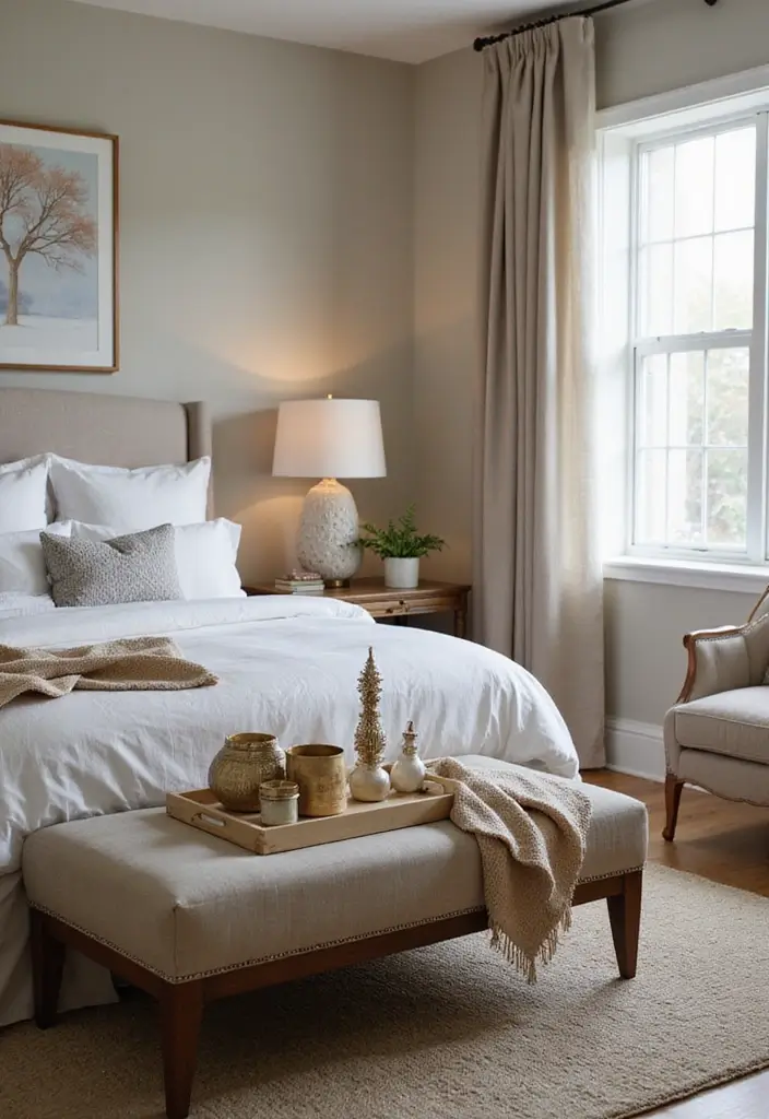 27 Guest Room Nightstand Ideas That Add Function and Style - 4. Multi-Functional Ottoman