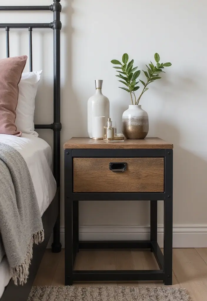 27 Guest Room Nightstand Ideas That Add Function and Style - 5. Industrial-Style Nightstand