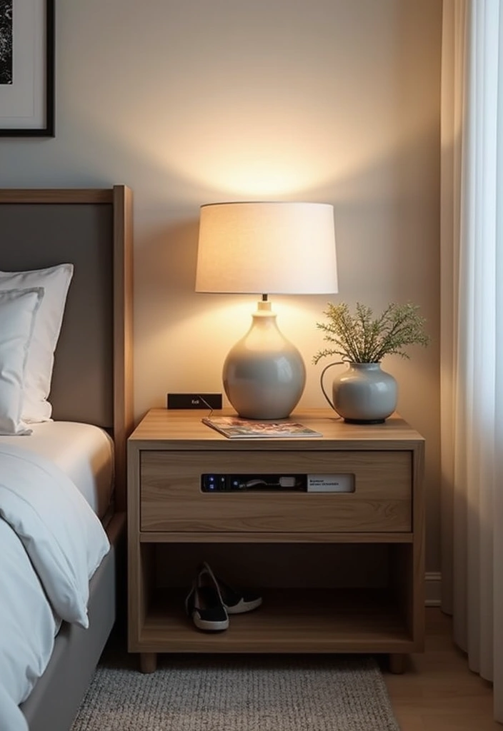 27 Guest Room Nightstand Ideas That Add Function and Style - 6. Nightstand with Built-In Charging Stations