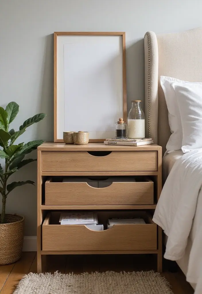 27 Guest Room Nightstand Ideas That Add Function and Style - 7. Nightstand with Drawer Dividers