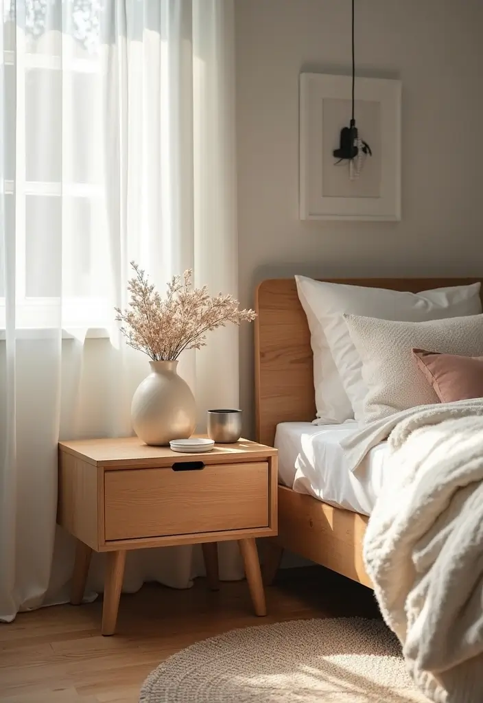 27 Guest Room Nightstand Ideas That Add Function and Style - 8. Scandi-Inspired Nightstand
