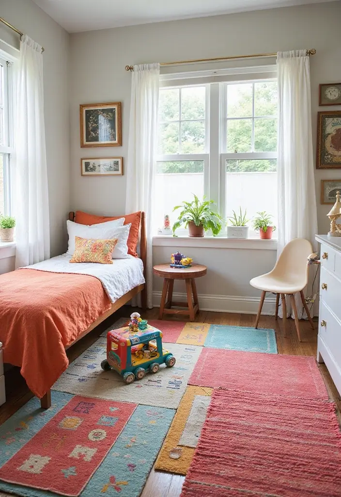 27 Guest Room Playroom Combo Designs That Work Brilliantly - 2. Colorful Rug Zones