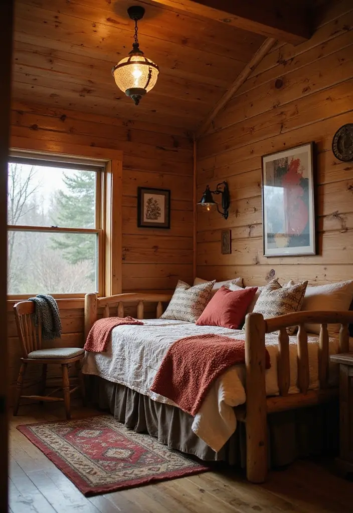 27 Guest Rooms with Daybeds That Feel Inviting and Neat - 19. Cozy Cabin Daybed Retreat