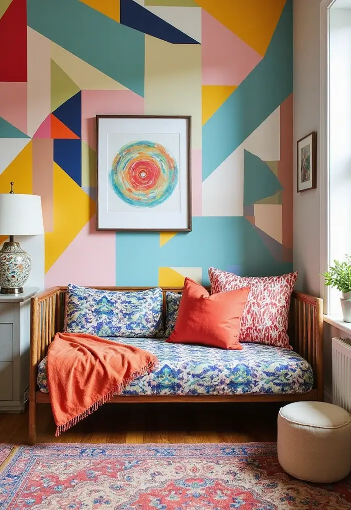 27 Guest Rooms with Daybeds That Feel Inviting and Neat - 21. Bright Geometric Daybed Design