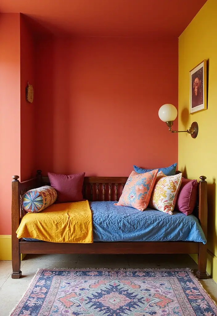 27 Guest Rooms with Daybeds That Feel Inviting and Neat - 23. Bold Color Block Daybed Design
