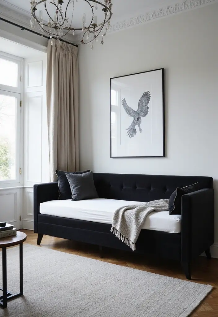 27 Guest Rooms with Daybeds That Feel Inviting and Neat - 24. Timeless Black and White Daybed Style