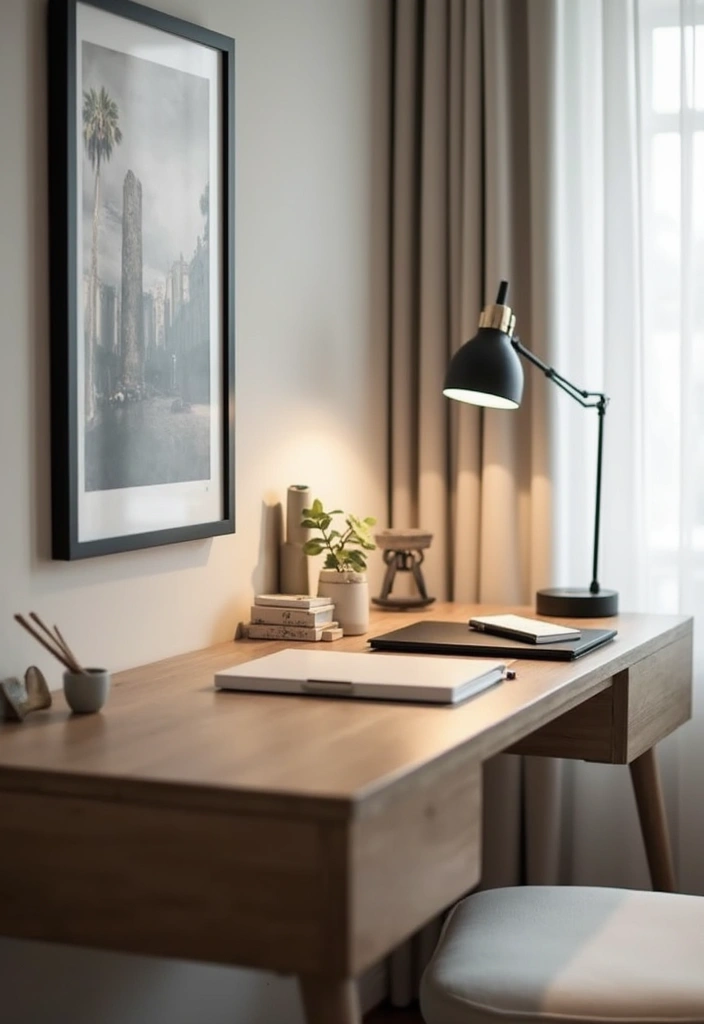 27 Mid-Century Modern Guest Room Ideas That Look Retro Chic - 17. Minimalist Desk Space