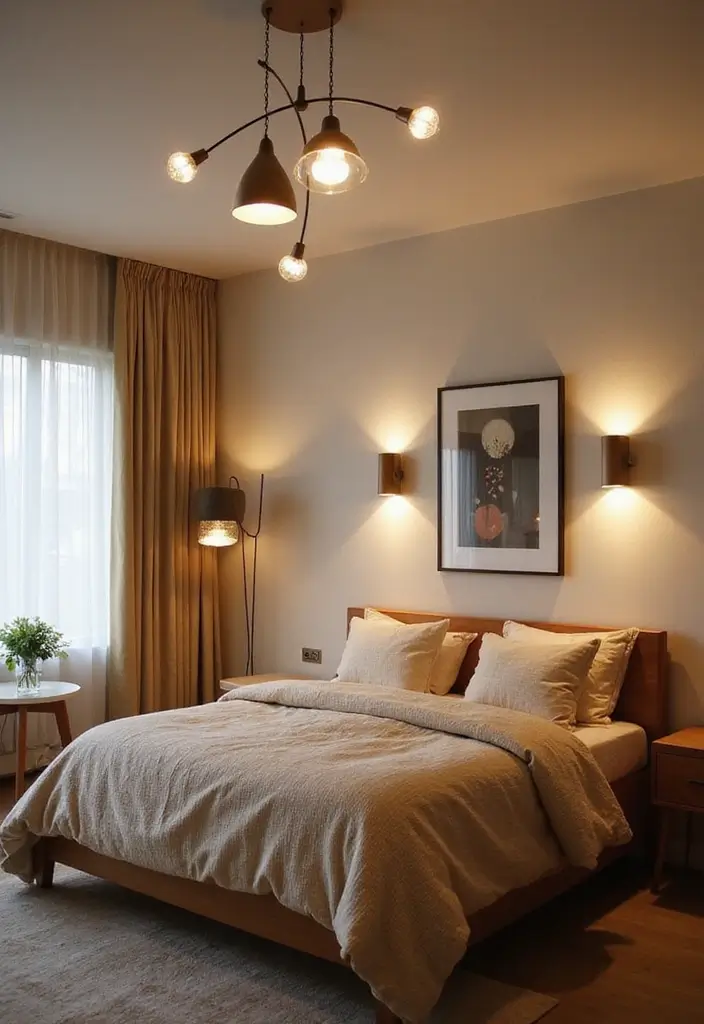27 Mid-Century Modern Guest Room Ideas That Look Retro Chic - 3. Mid-Century Modern Lighting