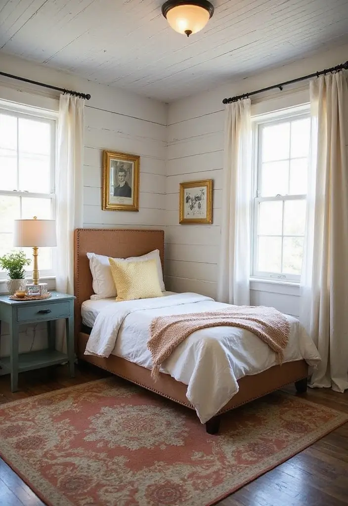 27 Vintage Guest Room Designs Full of Nostalgic Charm - 12. Rustic Charm with Shiplap Walls