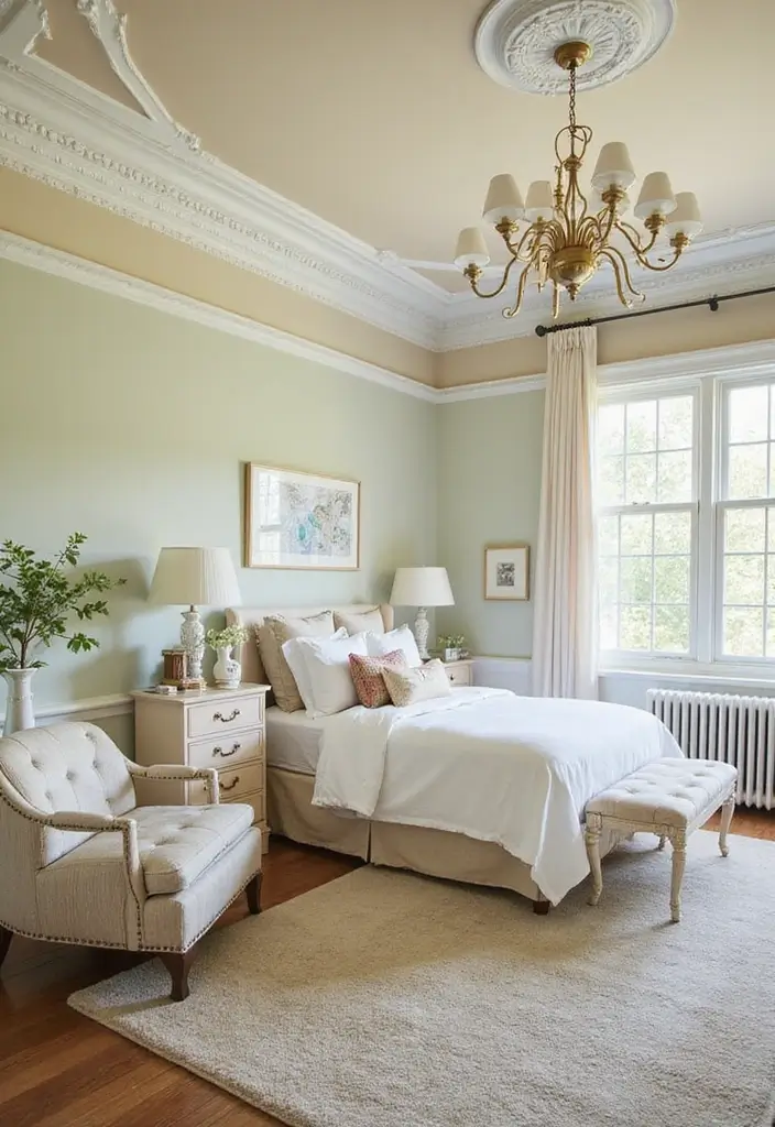 27 Vintage Guest Room Designs Full of Nostalgic Charm - 15. Vintage-Inspired Ceiling Treatments