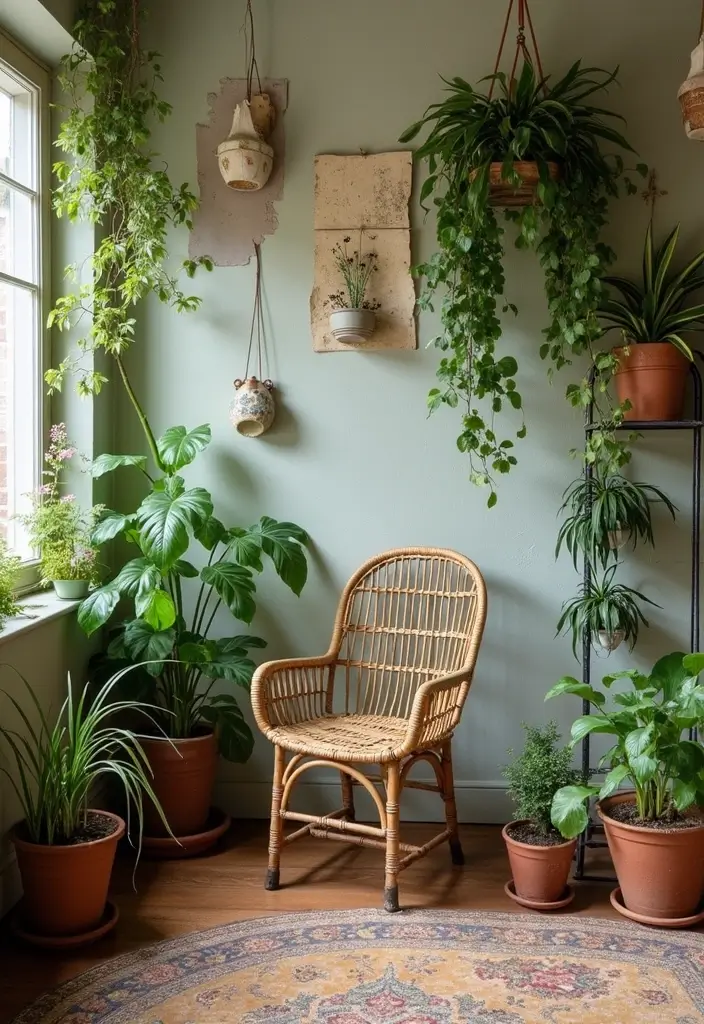 27 Vintage Guest Room Designs Full of Nostalgic Charm - 17. Indoor Plants for a Touch of Life