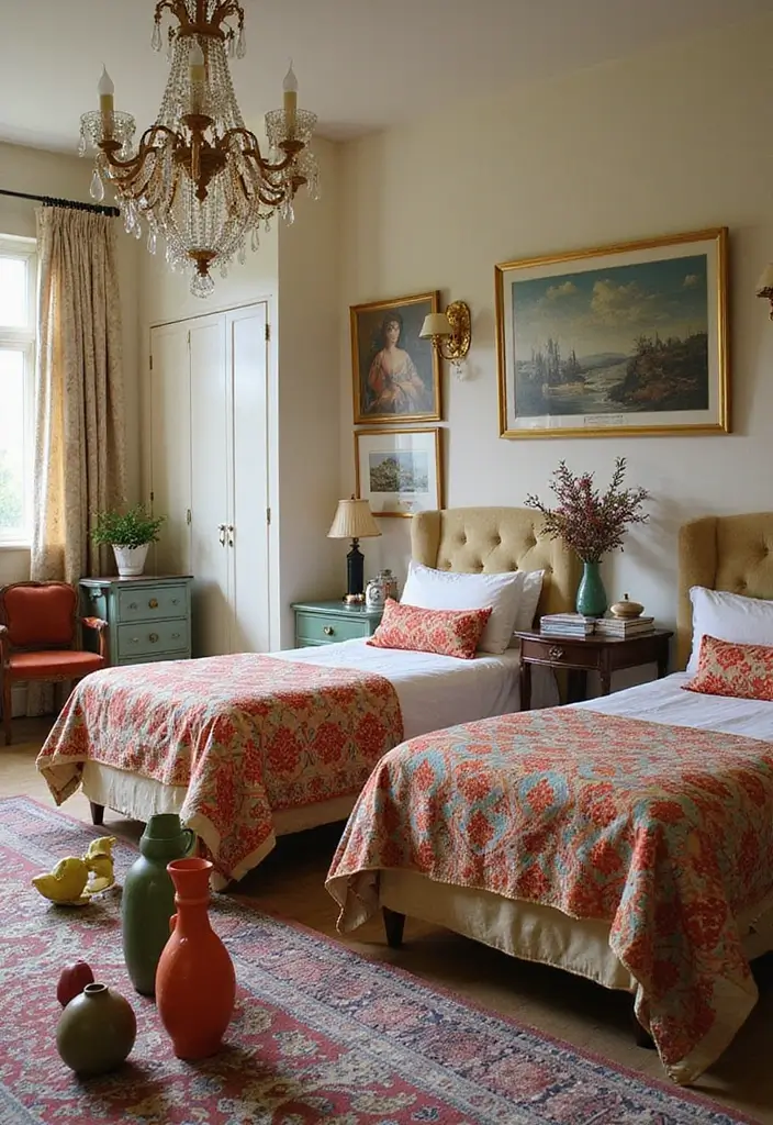 27 Vintage Guest Room Designs Full of Nostalgic Charm - 19. Retro Accessories and Accents