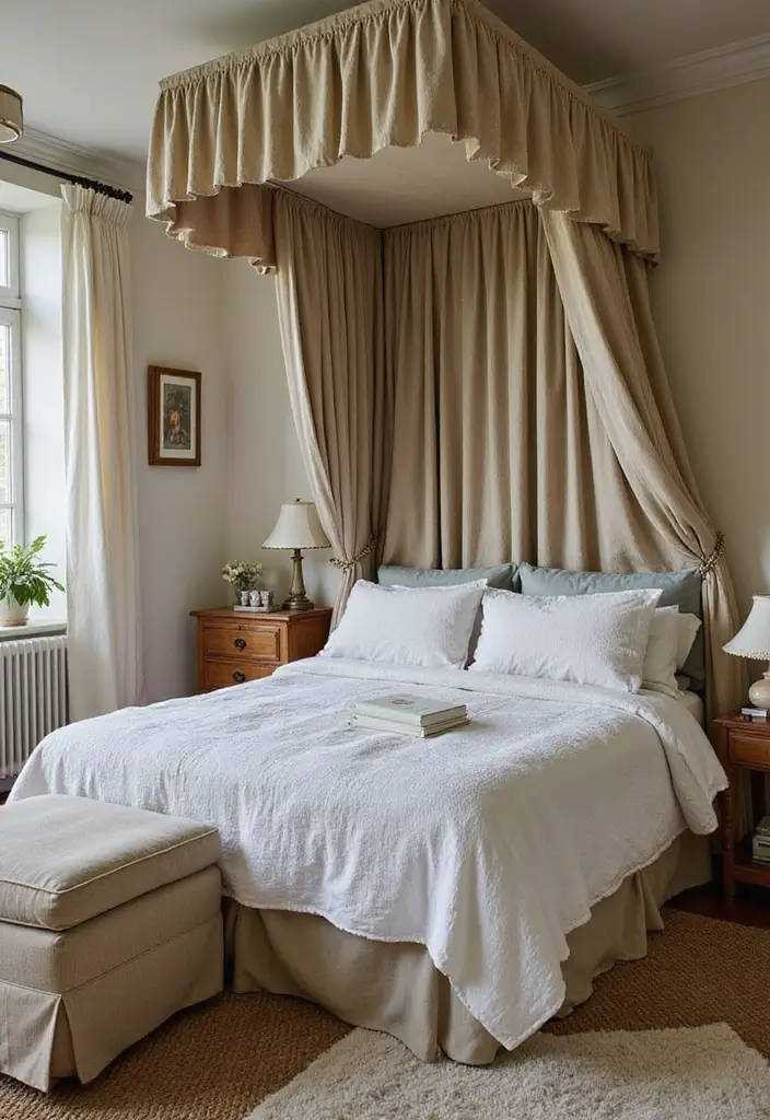 27 Vintage Guest Room Designs Full of Nostalgic Charm - 24. Vintage-Style Canopy Beds