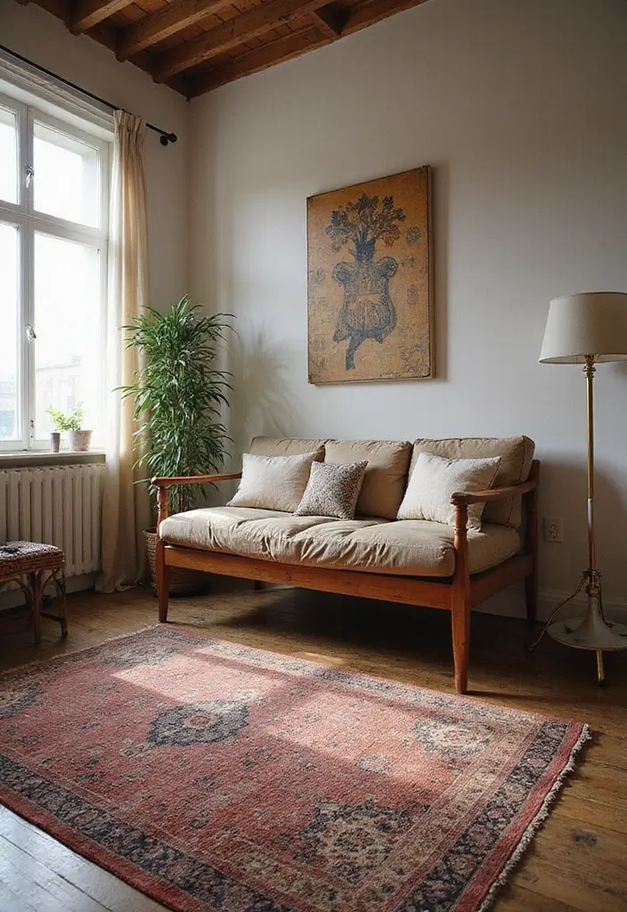 27 Vintage Guest Room Designs Full of Nostalgic Charm - 8. Vintage Rugs for Added Warmth