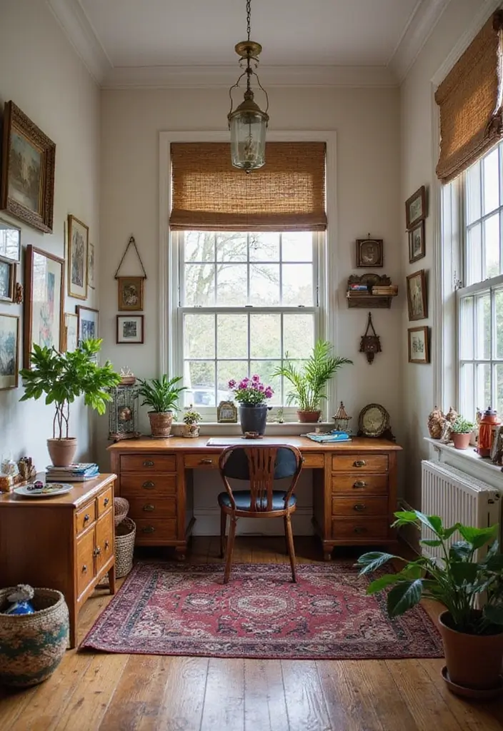 28 Boho Office Guest Room Combo Ideas That Balance Work + Rest - 12. Vintage Finds