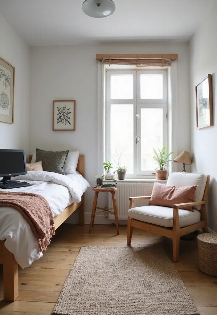 28 Boho Office Guest Room Combo Ideas That Balance Work + Rest - 15. Simple Yet Functional Layout