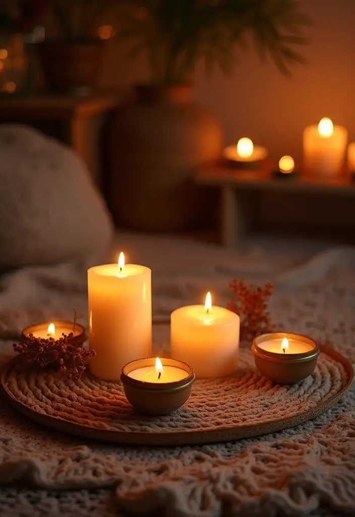 28 Boho Office Guest Room Combo Ideas That Balance Work + Rest - 22. Soft Glow from Candles