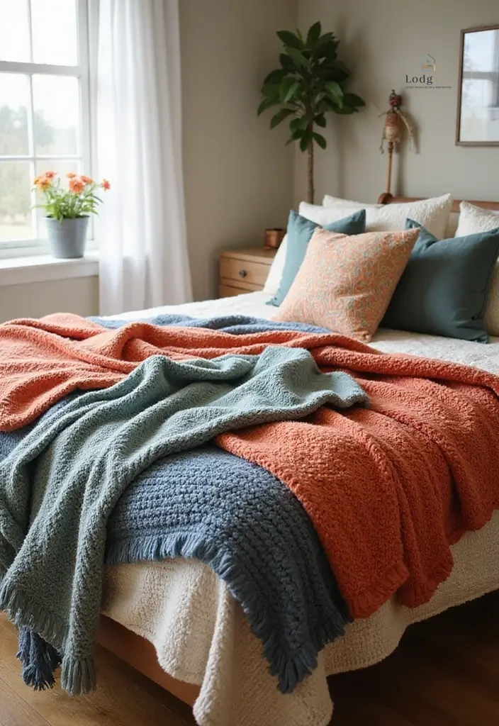 28 Family Guest Room Inspirations That Accommodate Everyone 25. Colorful Throw Blankets