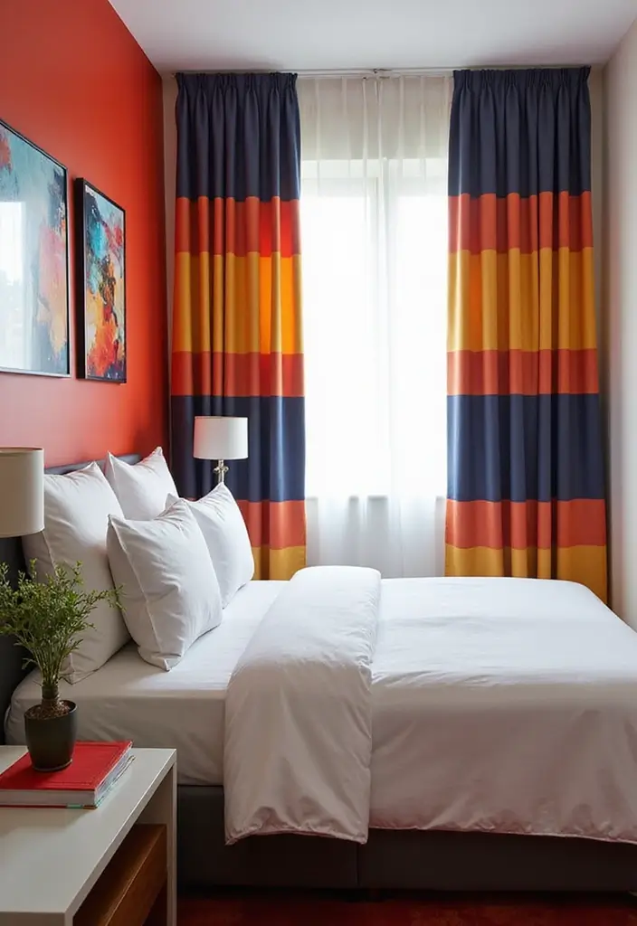 28 Guest Room Curtain Ideas That Pull the Look Together - 12. Color-Block Curtains for Modern Appeal