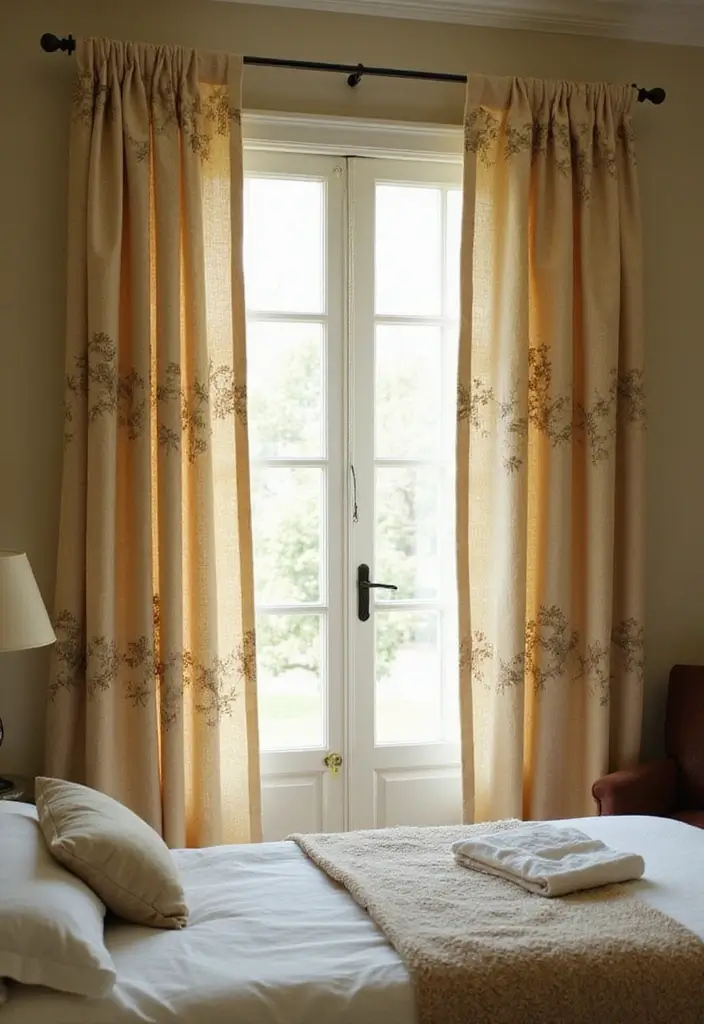 28 Guest Room Curtain Ideas That Pull the Look Together - 19. Curtain Panels with Nature Motifs