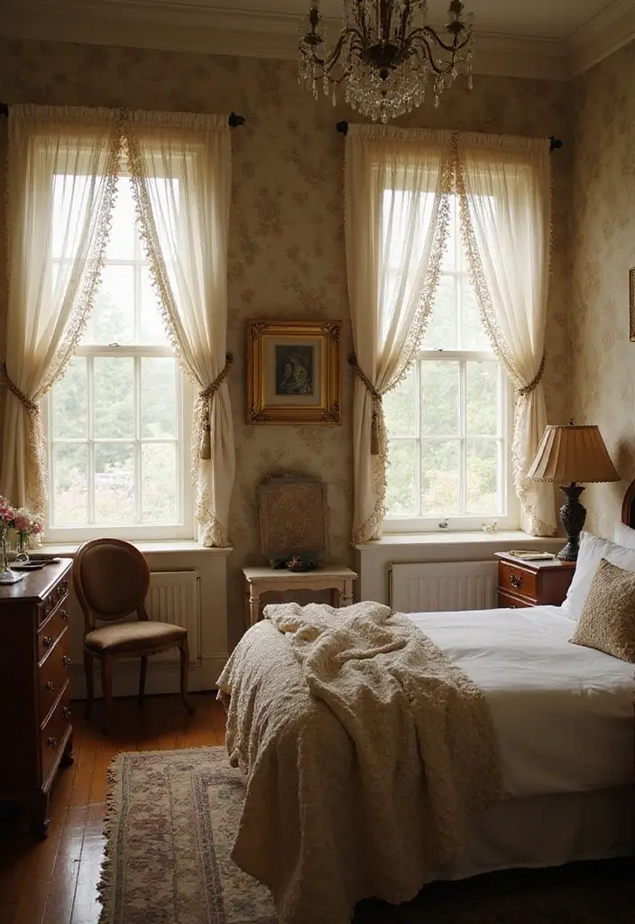 28 Guest Room Curtain Ideas That Pull the Look Together - 20. Vintage Lace Curtains