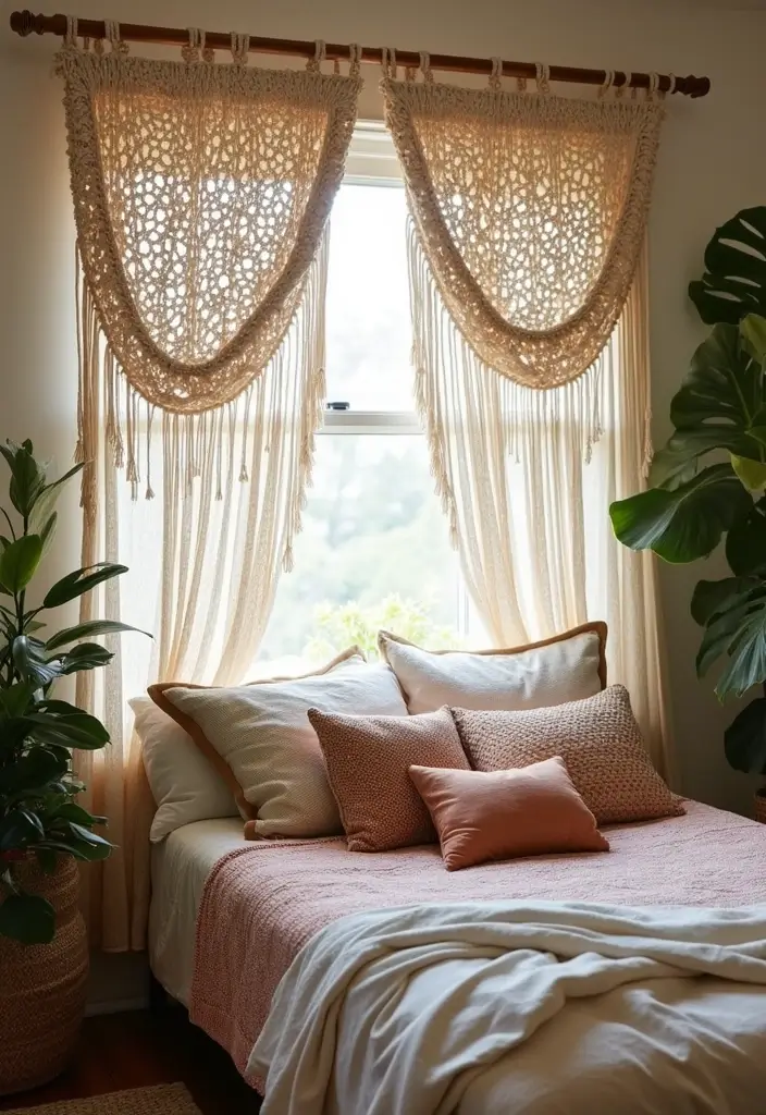 28 Guest Room Curtain Ideas That Pull the Look Together - 23. Macrame Curtains for a Bohemian Touch