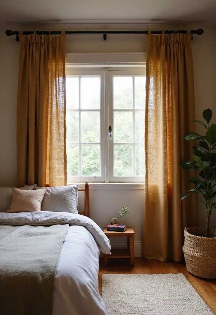 28 Guest Room Curtain Ideas That Pull the Look Together - 9. Jute Curtains for Texture