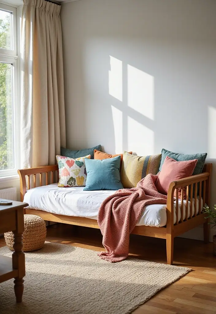 28 Guest Room Office Combo Layouts That Balance Work + Rest - 2. Daybed Delight with Chic Accessories