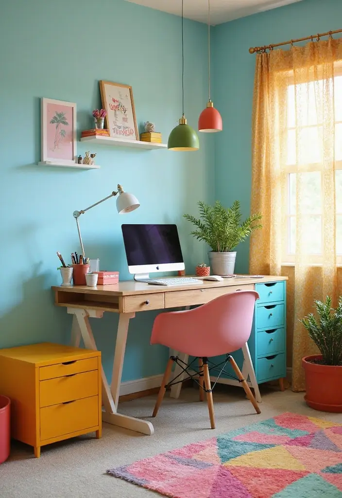 28 Guest Room Office Combo Layouts That Balance Work + Rest - 21. Playful Decor with a Functional Desk