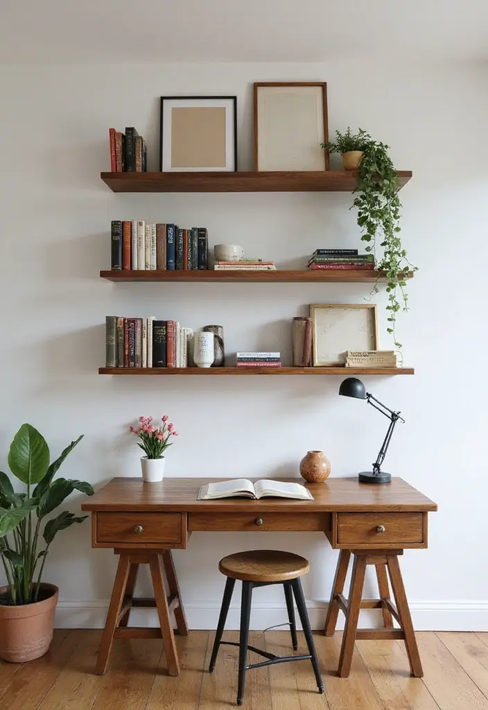 28 Guest Room Office Combo Layouts That Balance Work + Rest - 22. Open Shelving for Style and Storage