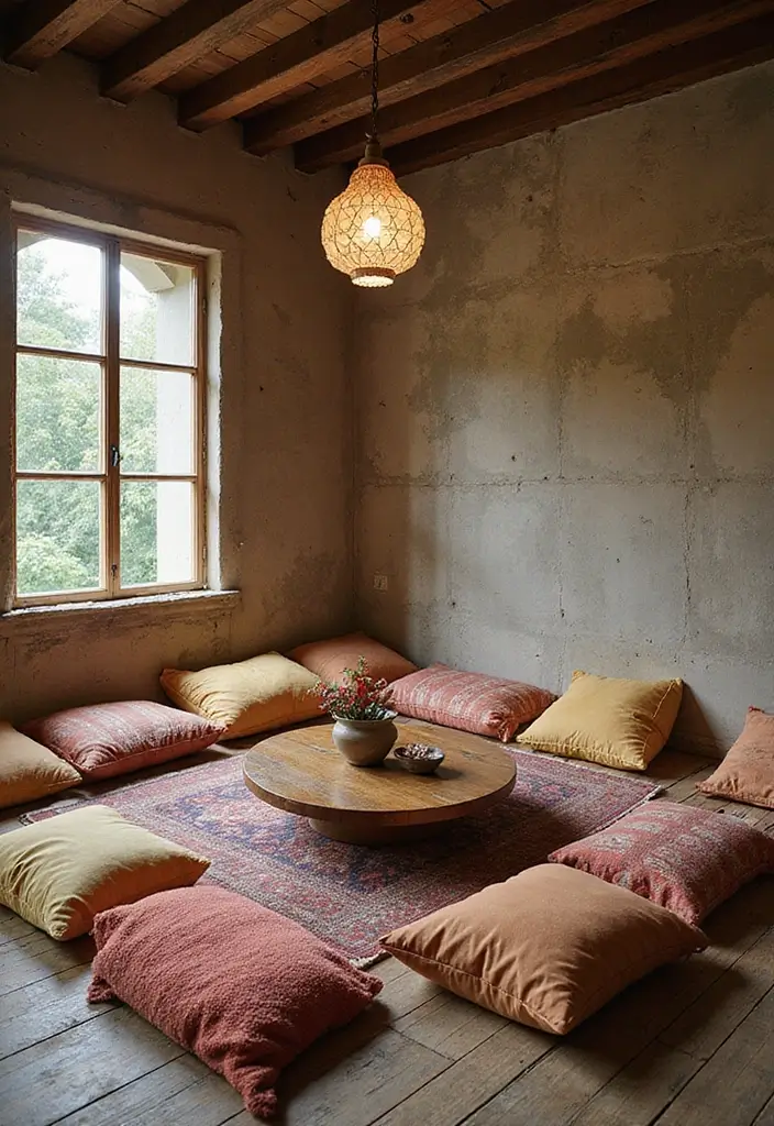 28 Guest Room Office Combo Layouts That Balance Work + Rest - 24. Cozy nook with Floor Cushions