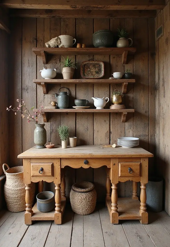 28 Guest Room Office Combo Layouts That Balance Work + Rest - 6. Rustic Charm with Built-in Storage