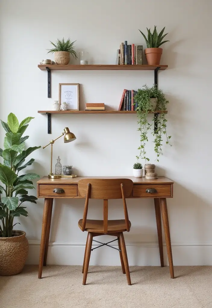 28 Study and Guest Room Combo Designs That Work Seamlessly 12 28 Study and Guest Room Combo Designs That Work Seamlessly - 12. Decorative Wall-mounted Desk with Shelves