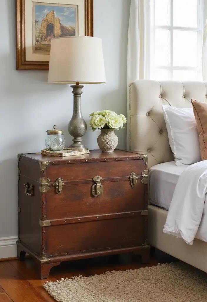 28 Study and Guest Room Combo Designs That Work Seamlessly 14 28 Study and Guest Room Combo Designs That Work Seamlessly - 14. Vintage Trunk as Nightstand and Storage