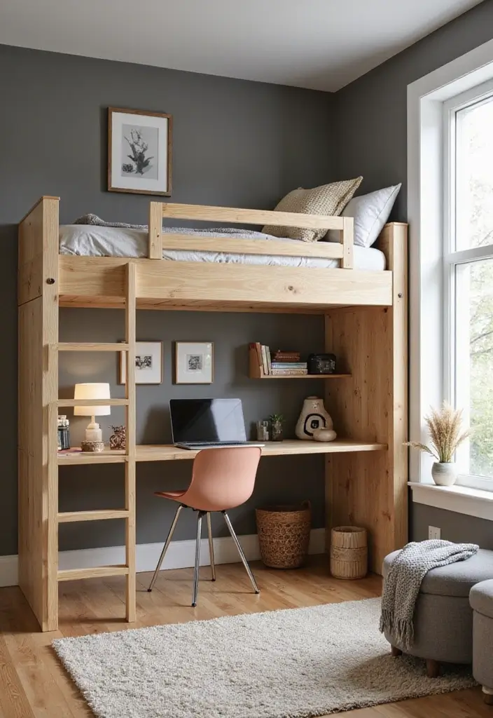 28 Study and Guest Room Combo Designs That Work Seamlessly 2 28 Study and Guest Room Combo Designs That Work Seamlessly - 2. Lofted Bed with Workspace Below