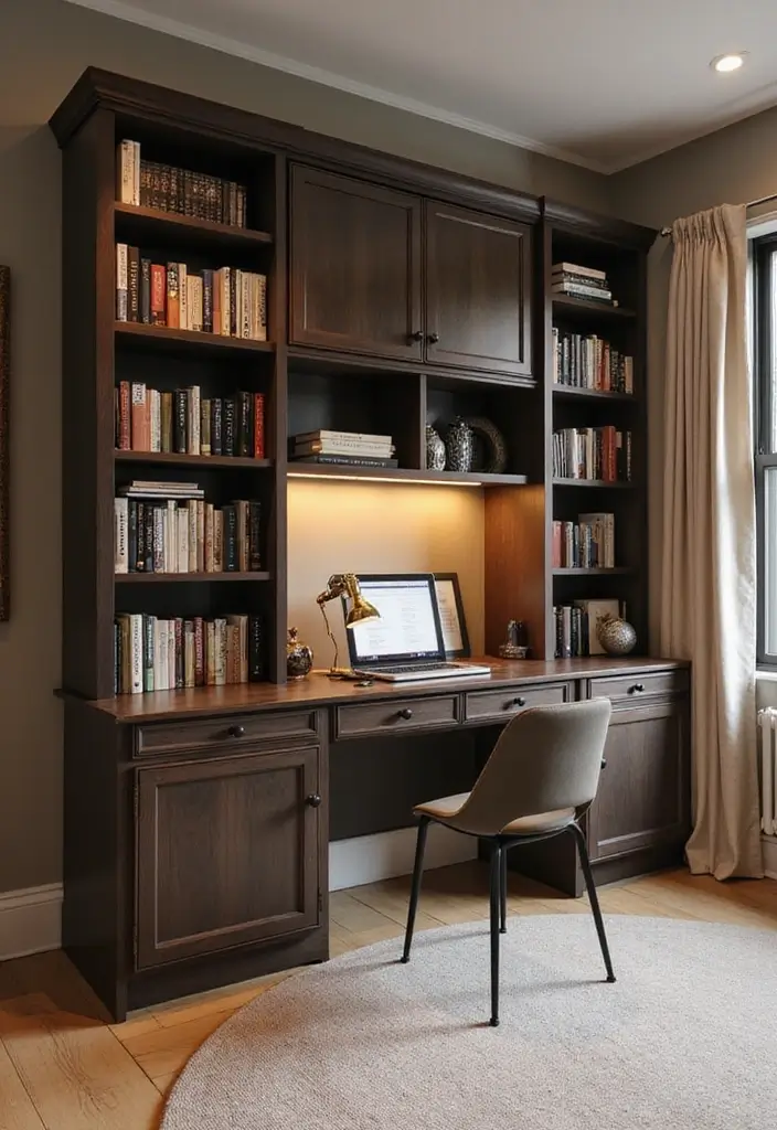 28 Study and Guest Room Combo Designs That Work Seamlessly 6 28 Study and Guest Room Combo Designs That Work Seamlessly - 6. Integrated Bookshelves and Desk