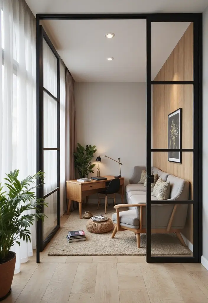 28 Study and Guest Room Combo Designs That Work Seamlessly 7 28 Study and Guest Room Combo Designs That Work Seamlessly - 7. Stylish Room Dividers