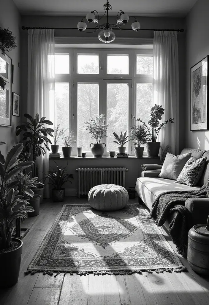 29 Black and White Guest Room Inspirations That Look Timeless - 11. Monochrome Bohemian Bliss