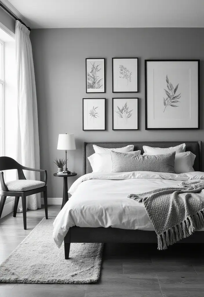 29 Black and White Guest Room Inspirations That Look Timeless - 12. Timeless Monochrome Art