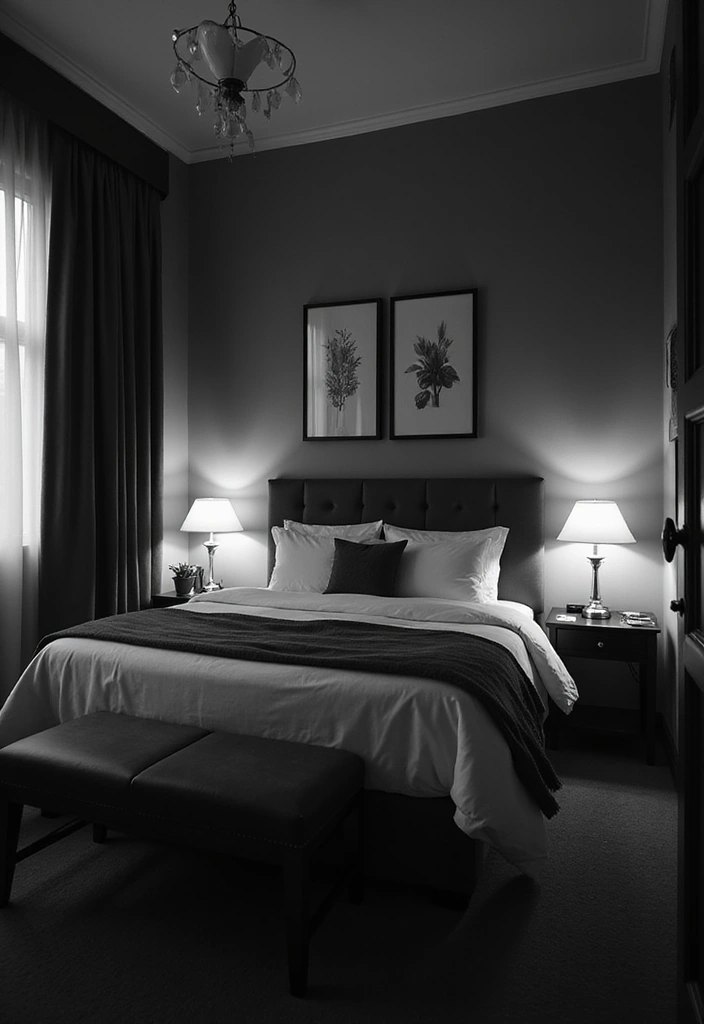 29 Black and White Guest Room Inspirations That Look Timeless - 15. Soft and Inviting Lighting