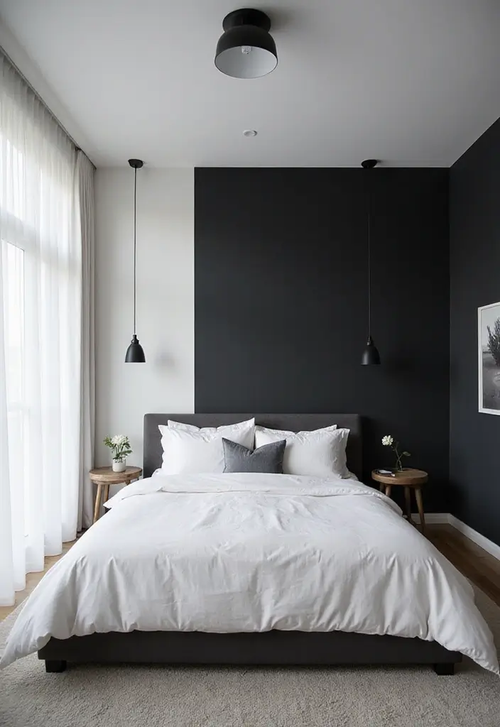 29 Black and White Guest Room Inspirations That Look Timeless - 17. Accent Walls