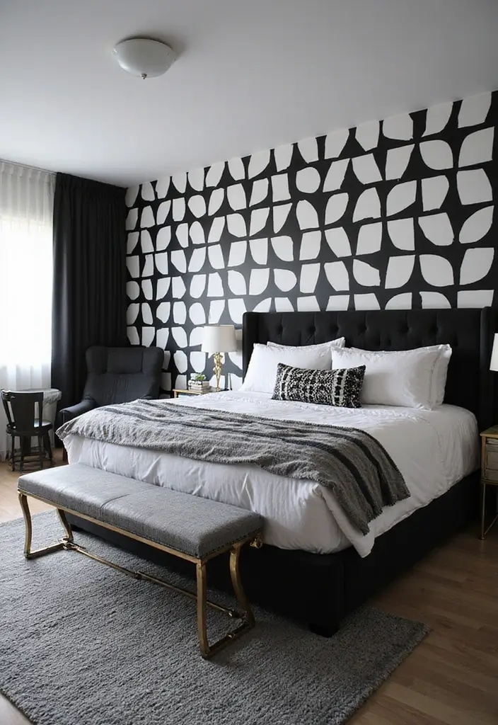 29 Black and White Guest Room Inspirations That Look Timeless - 2. Bold Geometric Patterns