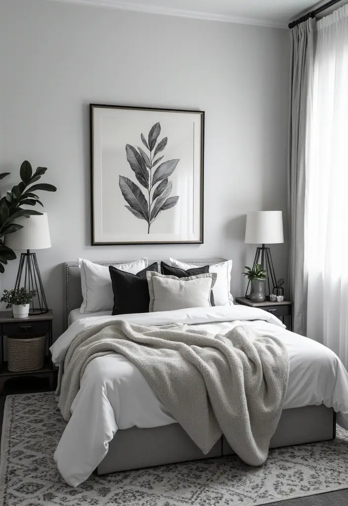 29 Black and White Guest Room Inspirations That Look Timeless - 21. Timeless Monochrome Textiles