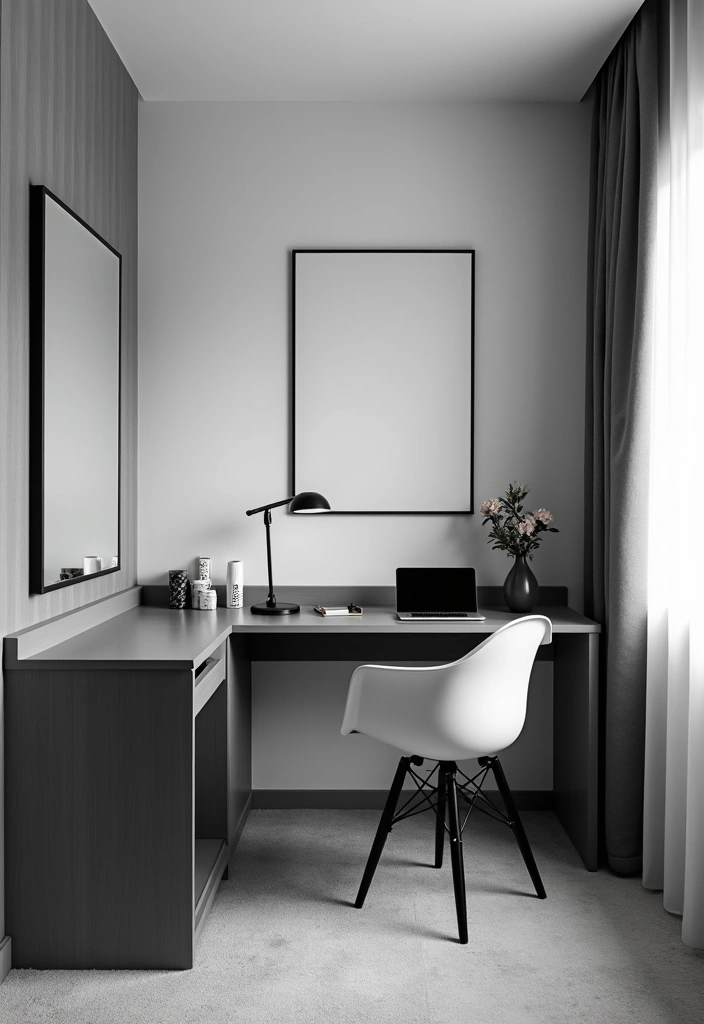 29 Black and White Guest Room Inspirations That Look Timeless - 22. Functional Workspace