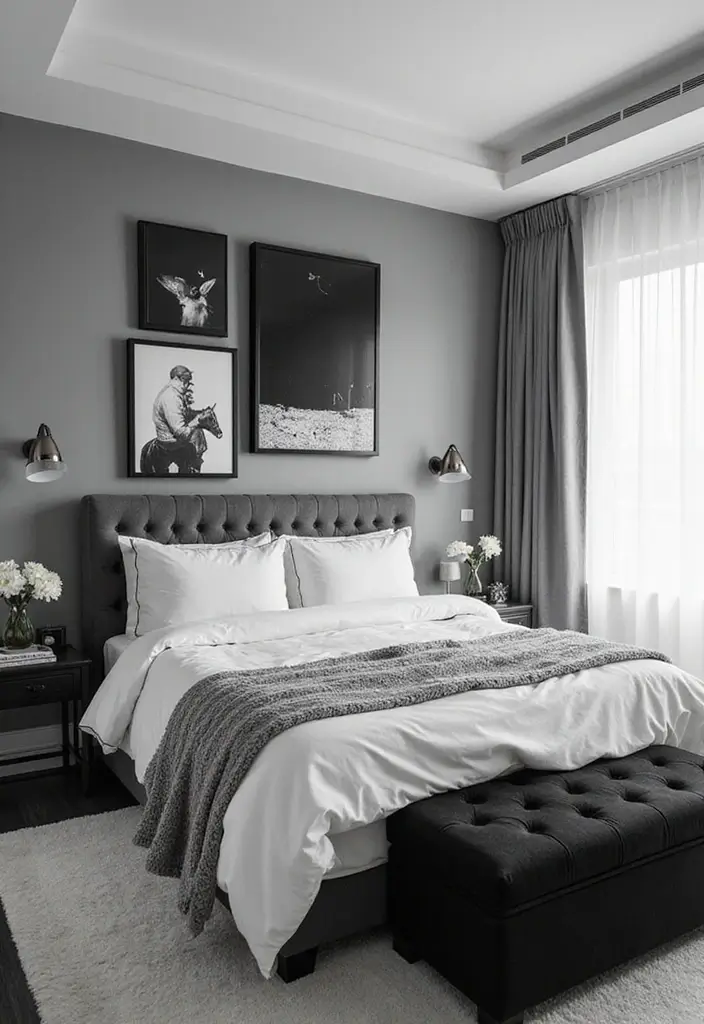 29 Black and White Guest Room Inspirations That Look Timeless - 24. Black and White Artwork