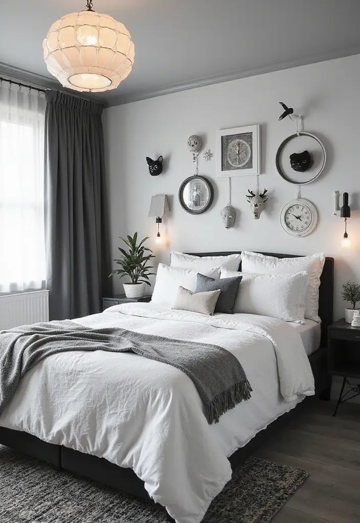 29 Black and White Guest Room Inspirations That Look Timeless - 25. Whimsical Accessories