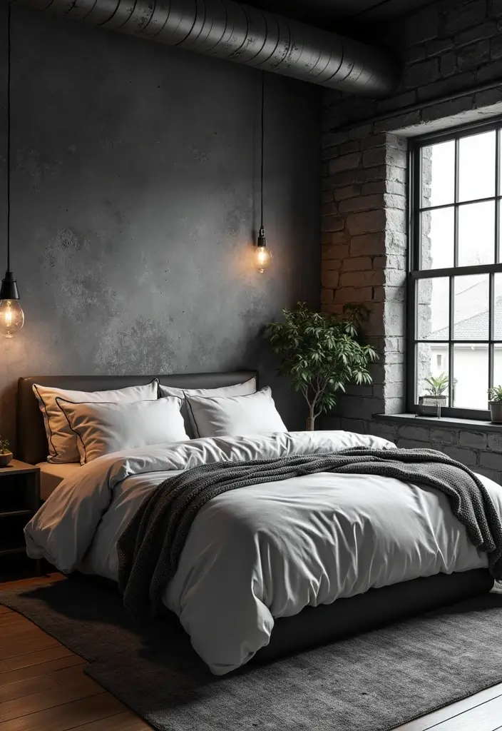 29 Black and White Guest Room Inspirations That Look Timeless - 5. Modern Industrial Vibes