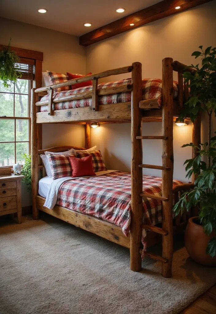 29 Bunk Bed Guest Room Ideas Perfect for Extra Sleeping Space - 1. Rustic Wooden Bunk Beds