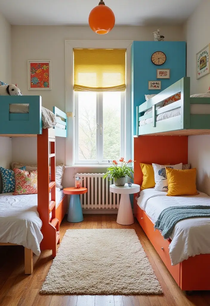 29 Bunk Bed Guest Room Ideas Perfect for Extra Sleeping Space - 19. Color-Block Bunk Beds