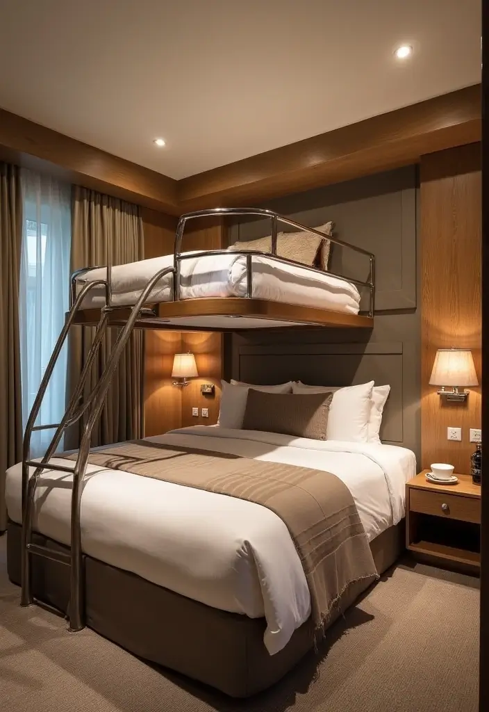 29 Bunk Bed Guest Room Ideas Perfect for Extra Sleeping Space - 22. Elegant Queen-Size Bunk Beds